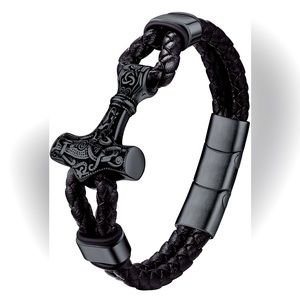 NWT! VIKING THOR’S HAMMER HIGH QUALITY LEATHER & DETAILED METAL BRACELET!